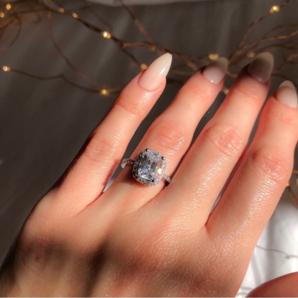 3.25Ct 925 Silver Cushion Cut Halo Solitaire Ring - Picture 8 of 16